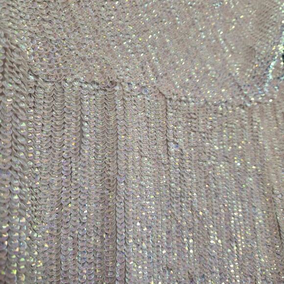 Retrofete Katya Sequin Maxi Dress Size L Dusty Peach Pink Cowl Neck Slit - Picture 9 of 13